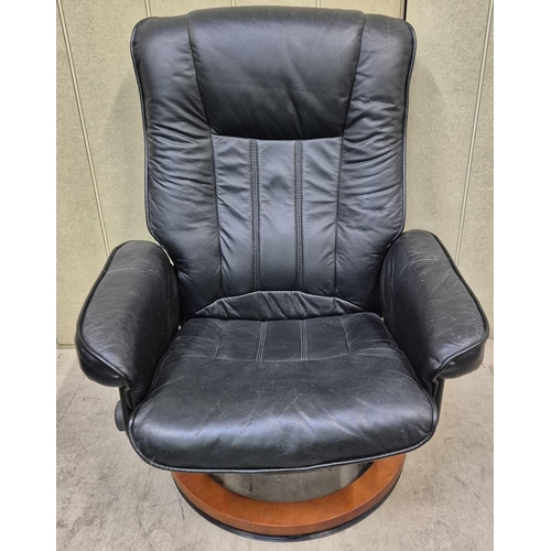 4 - A black leather, stressless armchair & matching footstool. Chair dimensions(cm) H95 (45 to seat), W7... 