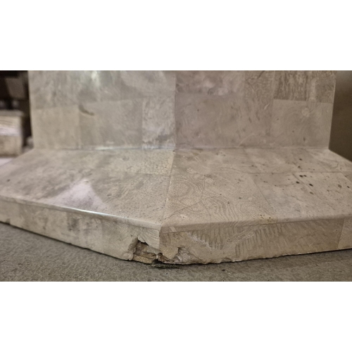 18 - A marble-effect, pedestal dining table. Dimensions(cm) H75, W184, D108.