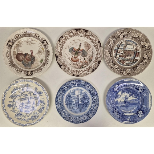 28 - A vintage cake stand, together with a mixed collection of six display plates. To include Liberty Blu... 