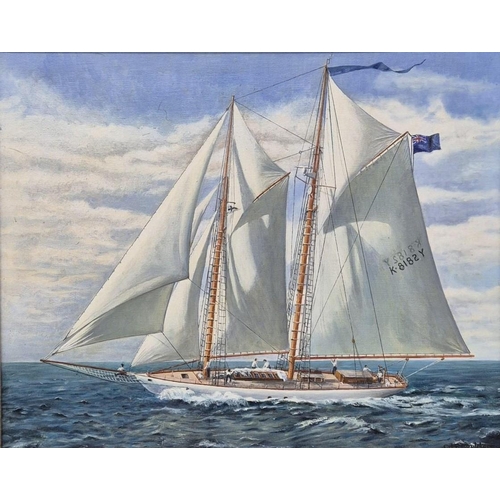 70 - A framed, original oil on canvas, depicting the schooner 'Vagrant'. Signed by the artist 'C M Goulst... 