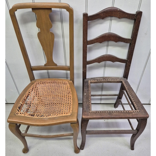 89 - A vintage cane-seated chair with similar styled footstool, together with a hollow ladderback chair. ... 