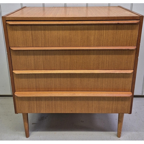 93 - A mid-century teak chest of four drawers. Dimensions(cm) H77, W65, D40.