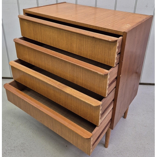 93 - A mid-century teak chest of four drawers. Dimensions(cm) H77, W65, D40.