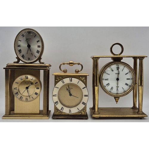 107 - A collection of four brass Carriage/Mantel clocks, all by 'Swiza'. Tallest 15.5cm.