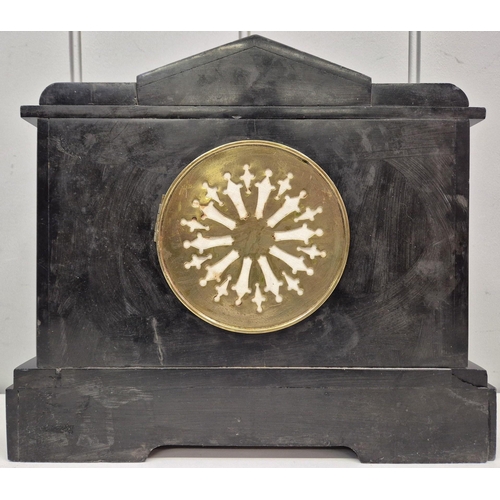 118 - An early 20th century, French slate & marble mantle clock. Dimensions(cm) H27, W31, D13.