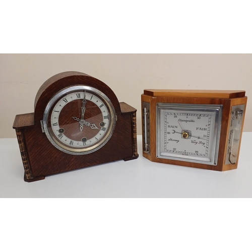 121 - A vintage barometer/thermometer, together with a mantel clock. Respective dimensions(cm) H19/23, W23... 