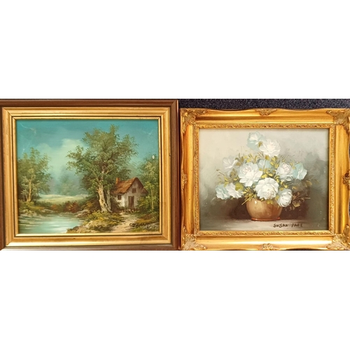 135 - Susan Page - framed/signed original still life oil on board, together with C Trant - framed/signed o... 