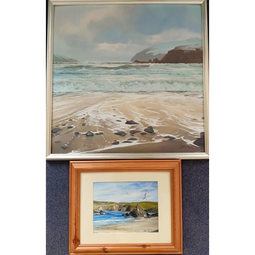 136 - A large framed original seascape, signed by the artist Liam O'Neill, together with a framed print by... 