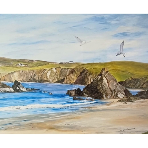 136 - A large framed original seascape, signed by the artist Liam O'Neill, together with a framed print by... 