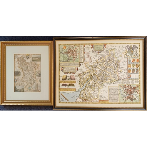 139 - Two farmed maps of Gloucestershire. Dimensions 58cm x 60cm & 35cm x 42cm.