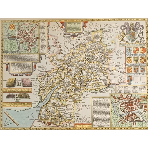 139 - Two farmed maps of Gloucestershire. Dimensions 58cm x 60cm & 35cm x 42cm.