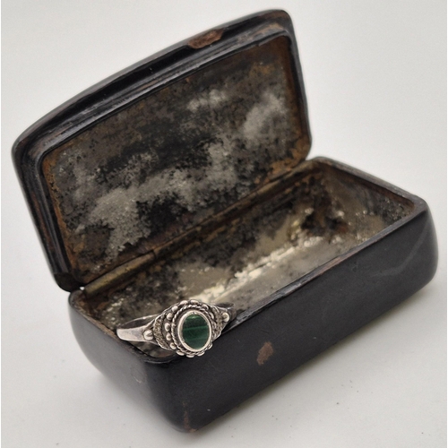 161 - A Victorian snuff box, with inlaid mother of pearl lid, together with a silver ring (size N).