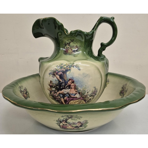 191 - A vintage Staffordshire two-piece wash set. Bowl height 11cm, diameter 40cm; jug height 29cm, width ... 