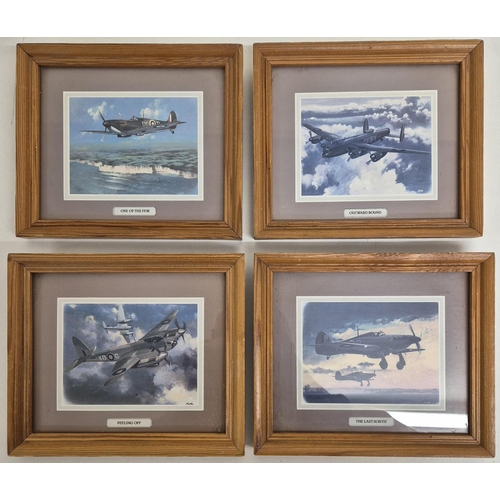 203 - A set of four miniature RAF aviation framed prints, depicting iconic aircraft from WWII era. Each 15... 