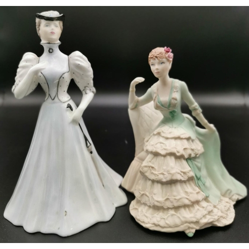 339 - A pair of Coalport figurines. To include 'Beau Monde Clara' & 'Elaine'. Respective heights 10/13cm.