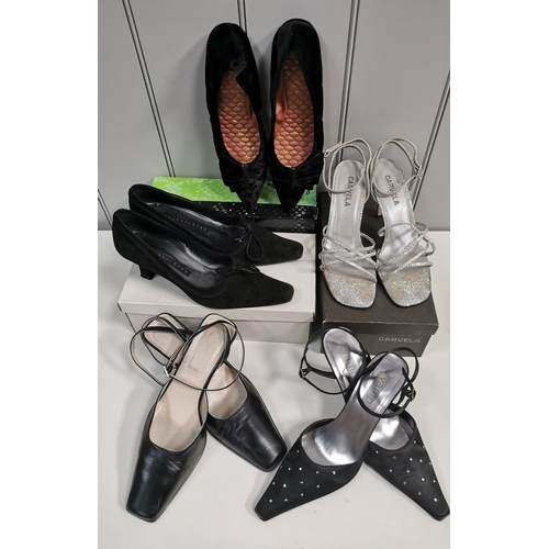 342 - A collection of five pairs of boxed, ladies' designer dress shoes. Various sizes.