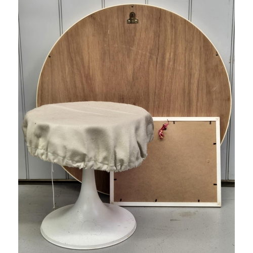 362 - A mixed lot of retro furnishings. To include a tulip dressing table stool & two mirrors. Dimensions(... 