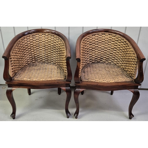 595 - A pair of good quality, mahogany tub chairs, with woven cane seat & backrest. Dimensions(cm) H79(44 ... 