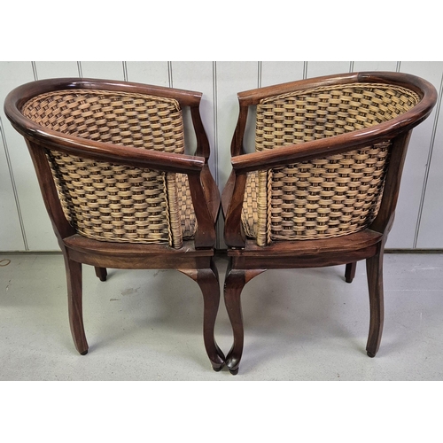 595 - A pair of good quality, mahogany tub chairs, with woven cane seat & backrest. Dimensions(cm) H79(44 ... 