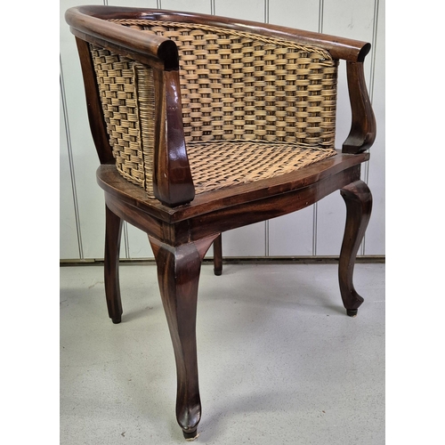 595 - A pair of good quality, mahogany tub chairs, with woven cane seat & backrest. Dimensions(cm) H79(44 ... 