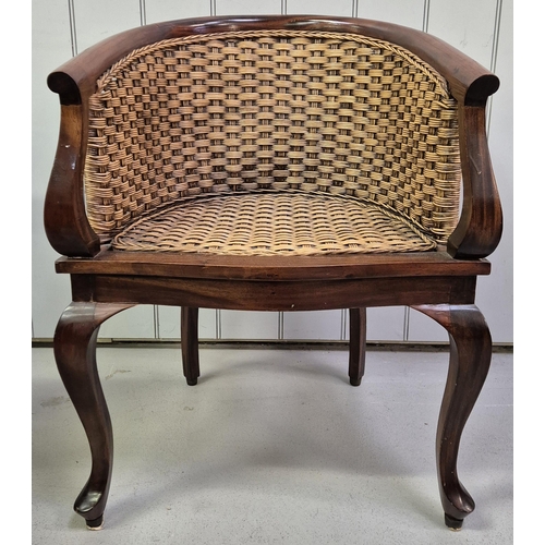 595 - A pair of good quality, mahogany tub chairs, with woven cane seat & backrest. Dimensions(cm) H79(44 ... 