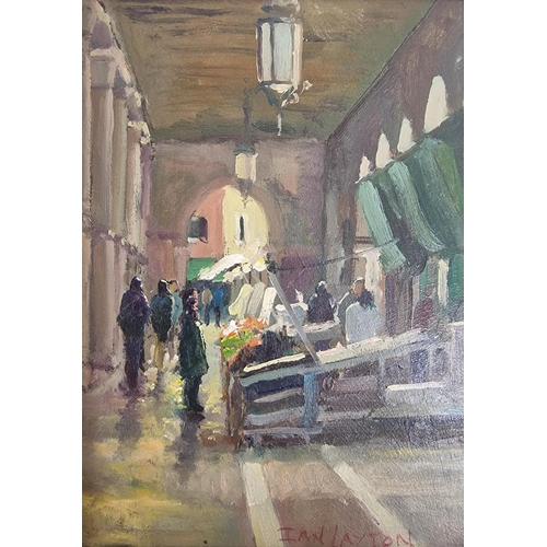 598 - Ian Layton (British 1953-) signed & framed oil on board, entitled 'Wednesday at the Market, Venice'.... 