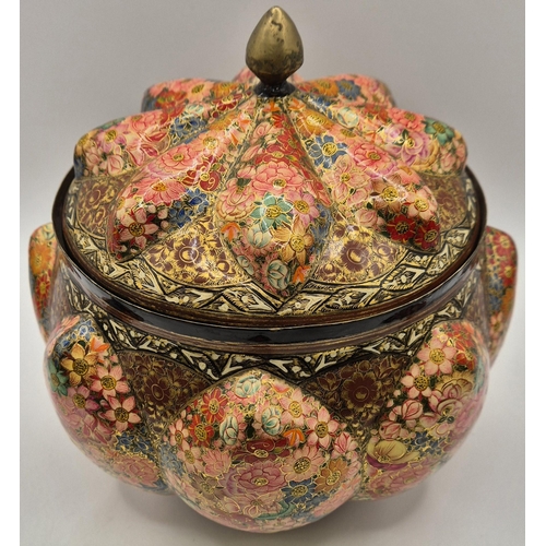 217 - An early 20th century, lidded bowl, of likely Indian origin. Brass lined and beautifully decorated p... 