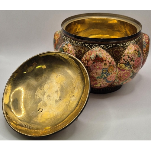 217 - An early 20th century, lidded bowl, of likely Indian origin. Brass lined and beautifully decorated p... 