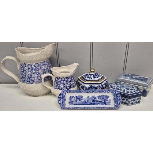 241 - A collection of vintage blue & white ceramic pieces. To include Spode. Tallest 20.5cm.