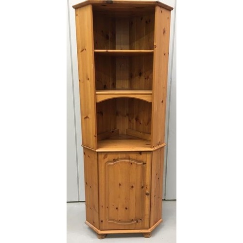 97 - A solid pine corner display cabinet. Dimensions(cm) H198, W72, D34.