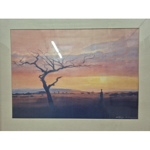 15 - A collection of three framed, African scene prints. To include two by Tony Hudson. Framed dimensions... 