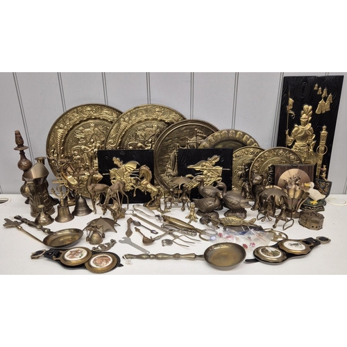 32 - A large collection of decorative brassware, etc.