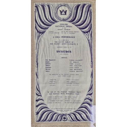 68 - A framed Royal Opera House silk programme, produced for a 'Gala Performance in Celebration of The Si... 