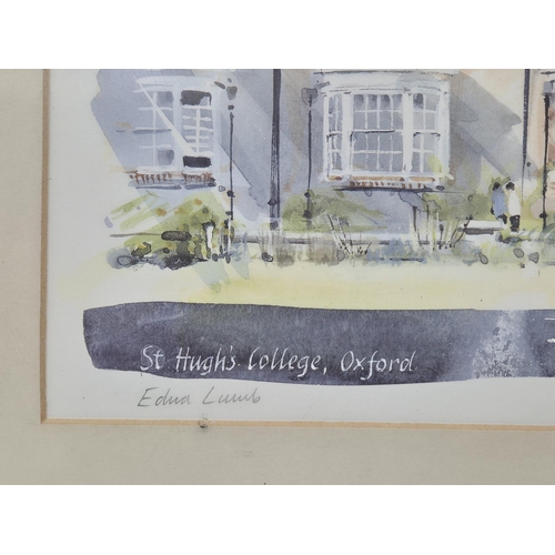 77 - Edna Lumb (British 1931-1992) framed watercolour print of St Hugh's College, Oxford. Limited edition... 