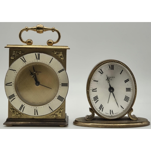 107 - A collection of four brass Carriage/Mantel clocks, all by 'Swiza'. Tallest 15.5cm.