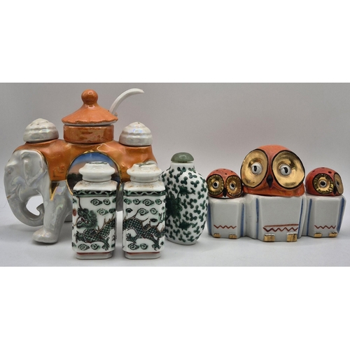 111 - A mixed lot of three vintage cruet sets, of Asian origin. Tallest 12cm.