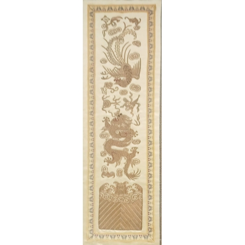 132 - A collection of four framed, embroidered Japanese silks. Largest dimensions 69cm x 49cm.