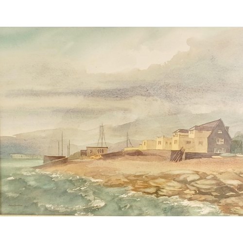 133 - Joyce Johnson (British 1930-2014) framed watercolour - 'Storm Over Minehead'. Framed dimensions 43cm... 