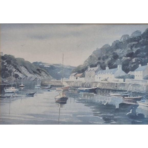 231 - Alun Davies (Welsh - current) pair of framed watercolours 'Lower Town, Fishguard' & Abereiddy Reflec... 