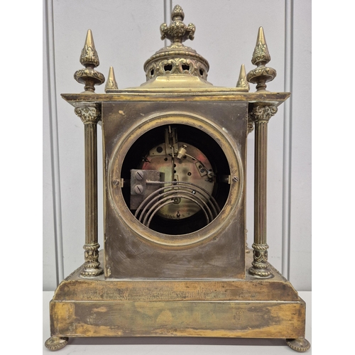 232 - A late 19th century, French brass mantel clock, by Jafy Freres. Complete with key. Clock case rear d... 