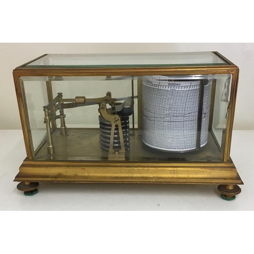 A 19th century, French brass-cased barograph by 'Pertuis, Hulot, Bourgeois & Naudet', within a glazed stepped case. Dimensions(cm) H17, W30, D17.