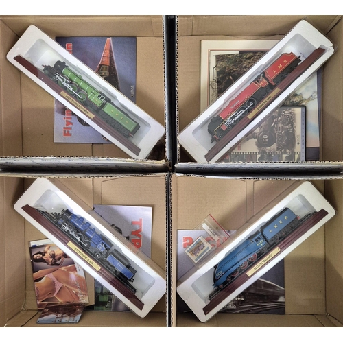 620 - A collection of 18 boxed display/plinthed rail engines, by Atlas Editions. Complete with paperwork, ... 