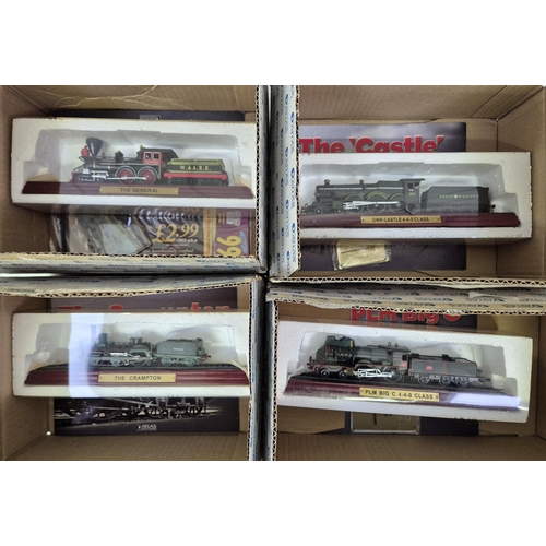 620 - A collection of 18 boxed display/plinthed rail engines, by Atlas Editions. Complete with paperwork, ... 