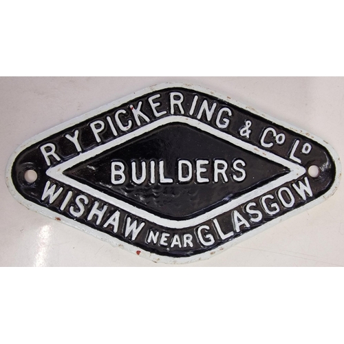 1192 - A cast-iron rail coach builder's plate - 'R Y Pickering & Co Ltd - Wishaw near Glasgow'. Dimensions ... 