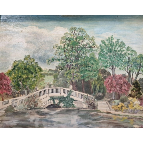 373 - A framed riverside scene oil on canvas, signed by the artist Una Hancock. Dimensions(cm) H44.5, W54.... 