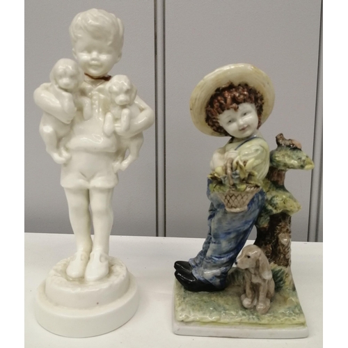 6382 - Two infant-themed figurines. The larger having suffered a repair to head, the other of German origin... 