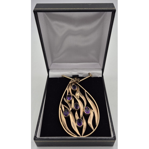 9ct Gold chain with 9ct gold, large amethyst set pendant. Gross weight approx. 25.2g.