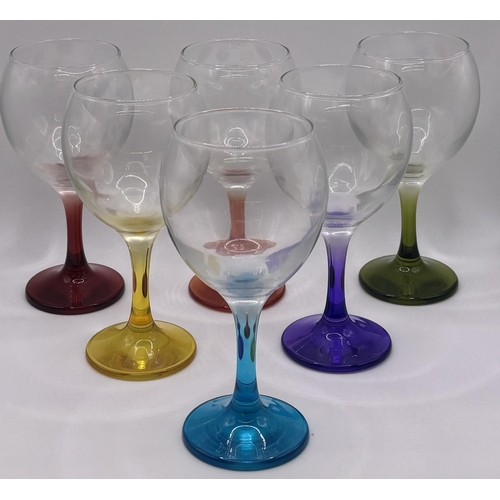 700 - Mixed lot of tableware. To include 6 coloured-stem wine glasses, 4 dessert bowls & 4 coasters.