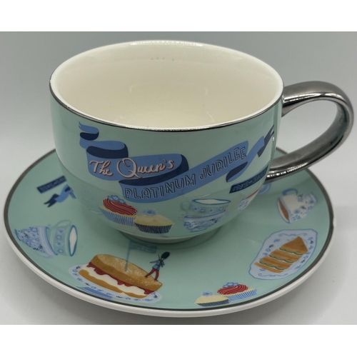 702 - Collection of tableware. To include QEII Platinum Jubilee teapot & cup, Queen Anne cups, saucers & s... 