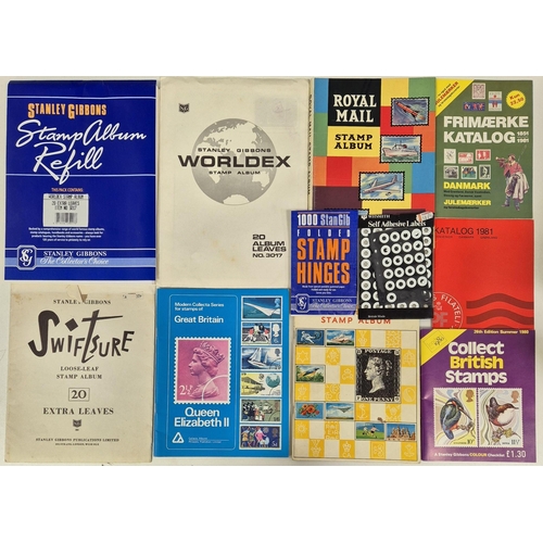 712 - Collection of stamp albums, guides & stationery. To include 5 albums with stamps & 2 empty.